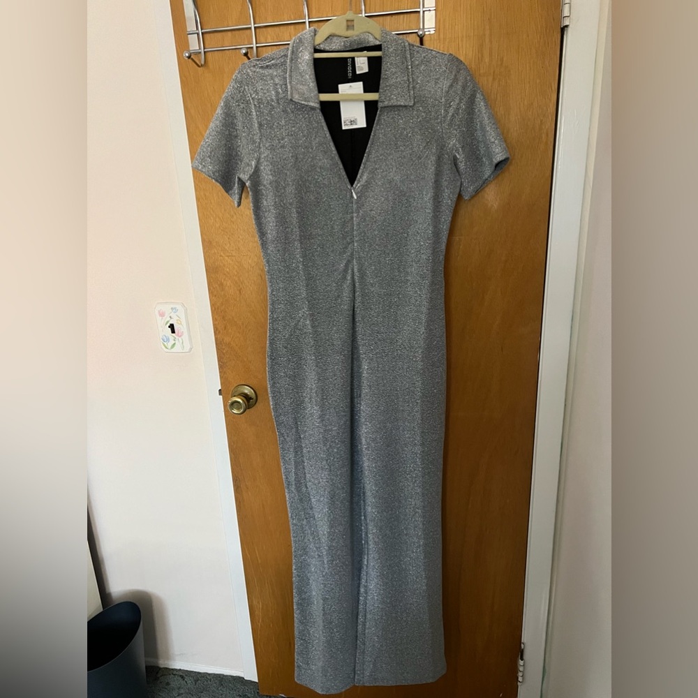 H&M Sparkle Grey Jumpsuit with Zipper Large NWT